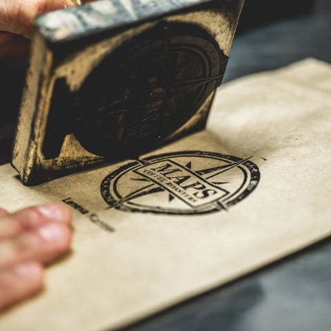 Hand stamped Maps Coffee bag